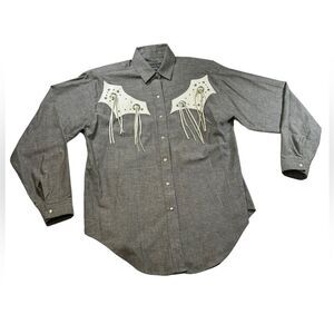 Panhandle Slim Vintage Made In USA Western Gray White Tassel 80s Cotton Womans M